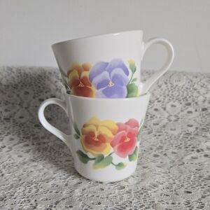 Corningware Pansy Floral Mugs Set of 2 – White Ceramic Vintage Cottagecore